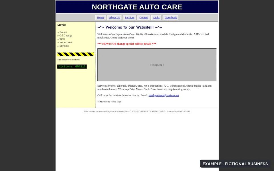 Before: an outdated website for a fictional auto repair shop, Northgate Auto Care. Tiny text, a placeholder image and