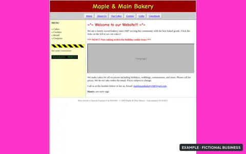 Before: a cluttered, outdated bakery website from around 2009